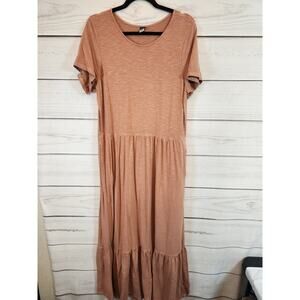Old Navy Women's Brown Stretch Tiered Round Neck Short Sleeve Maxi Dress L Tall